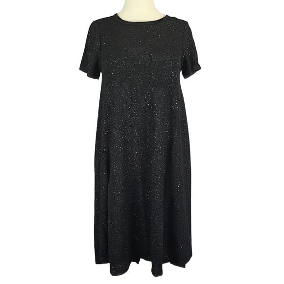 LuLaRoe Black Sparkle Midi Dress XS Asymmetrical Shimmer Stretch WhimsiGoth - Picture 1 of 9